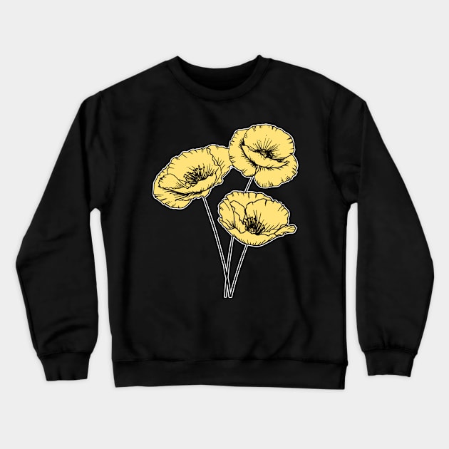 Yellow Poppy Plant Hand Drawn Gardening Gift Crewneck Sweatshirt by Mesyo